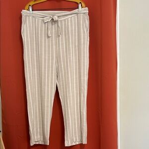 CHARLIE B Beige Striped Capris